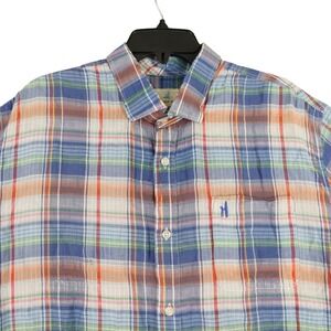 Johnnie-O Hangin Out Shirt Mens 2XL Plaid Linen Cotton‎ Beach Casual